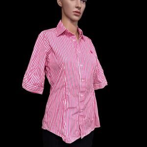 Ralph Lauren Sport Button Shirt Womens Sz 8 Striped White Pink Pony